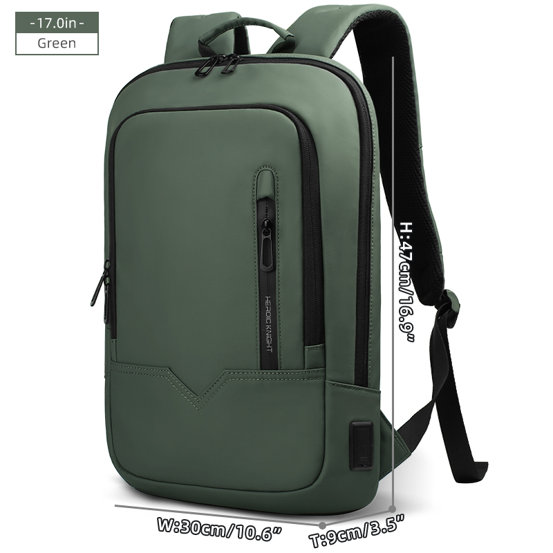 Mochila de trabajo para ordenador portátil Heroic Knight, mochila delgada impermeable multifuncional de 15,6 "17", mochila de viaje de negocios, bolso escolar de para hombre: Verde oscuro