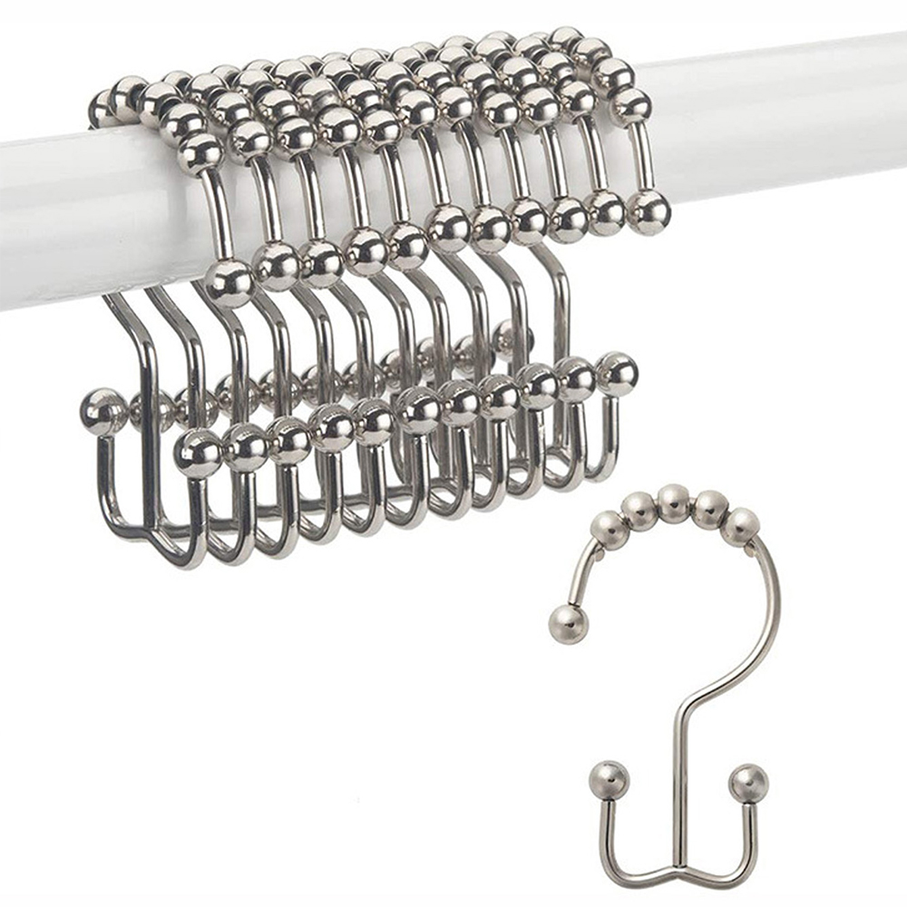 Shower Curtain Hooks Double Sided Bathroom Curtain Metal Hooks Rings for Bathroom Shower Rod Curtains