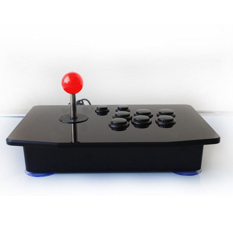 8 knappar akryl nollfördröjning arkadkamp usb trådbunden datorspel joystick spel rocker controller för pc stationära datorer: Svart