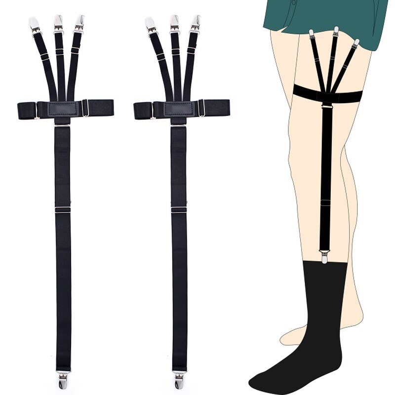 Man's Garters Shirt Stays Skirt Holder Gentleman's Leg Suspenders Shirt Braces Elastic Uniform Strap Shirt Garters: Black