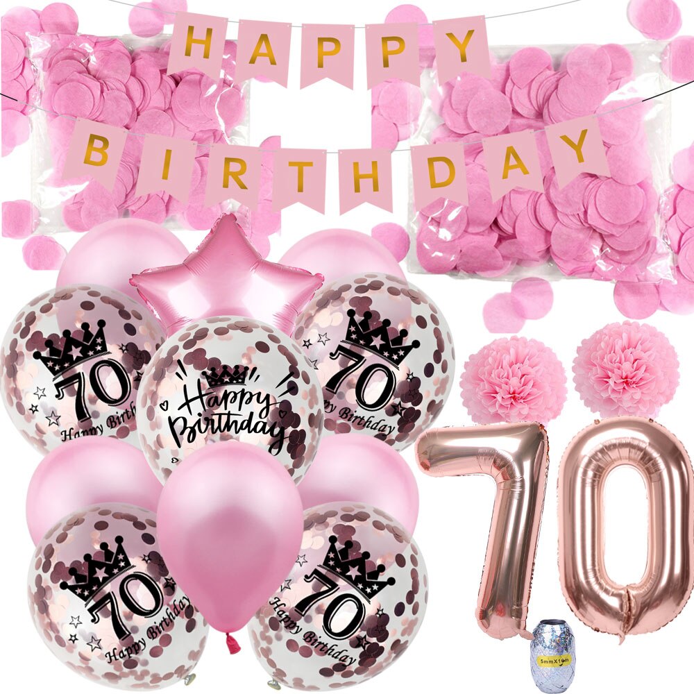 Amawill Happy 70 Birthday Decoration Kit Set 70 Year Old Rose Gold Foil Helium Balloon Number 70th Birthday 70 Anniversary Decor: Set-7