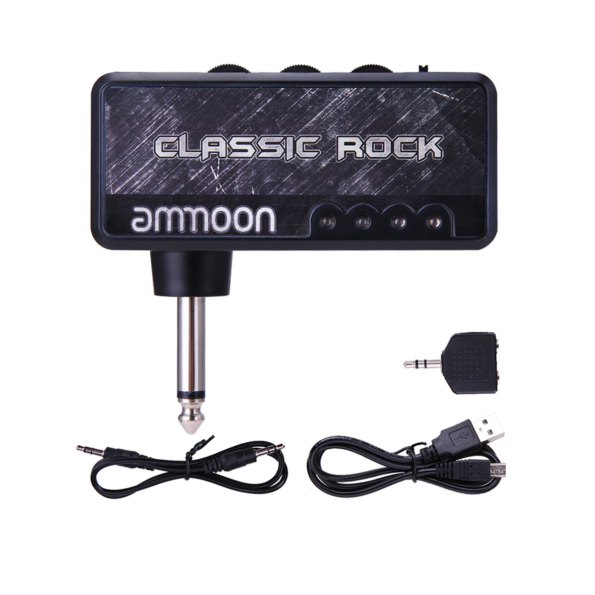 Guitar Headphone Amplifier Amp Headphone Jack &amp; Aux In with Classic Rock Distortion Effect Built-in Rechargeable Battery: black