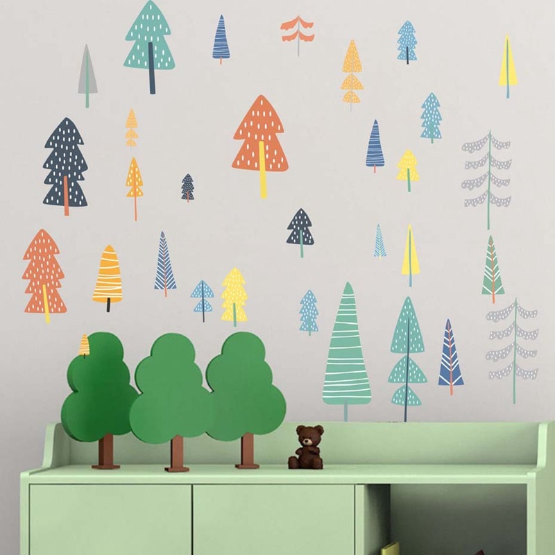 Nordisk stil skog träd färg väggdekaler skogs träd vinyl konst vägg klistermärke för barn rum dekoration modern vägg inredning