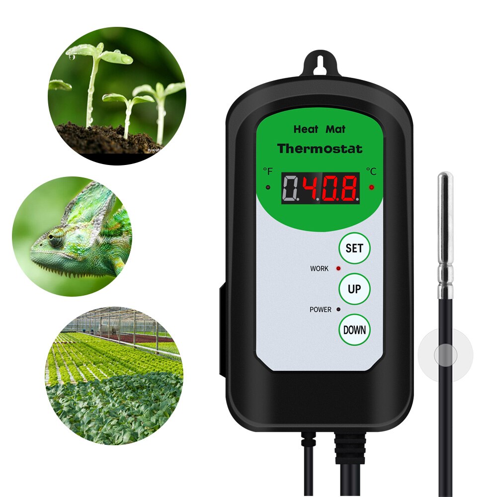 Digital Heat Mat Thermostat 1000W Temperature Controller For Hydroponic Plants Seed Germination Reptiles Brewing Pet Supplies
