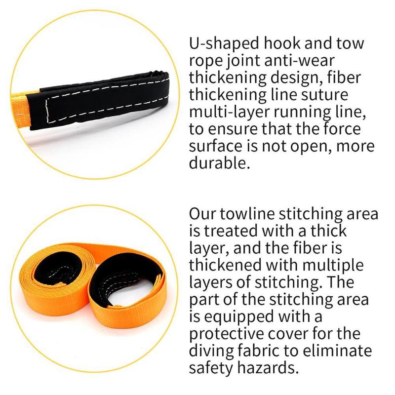 5m 5 Tons Heavy Duty Car Recovery Tow Strap Towing Rope with 2 Tow Hooks Off Road Accessories