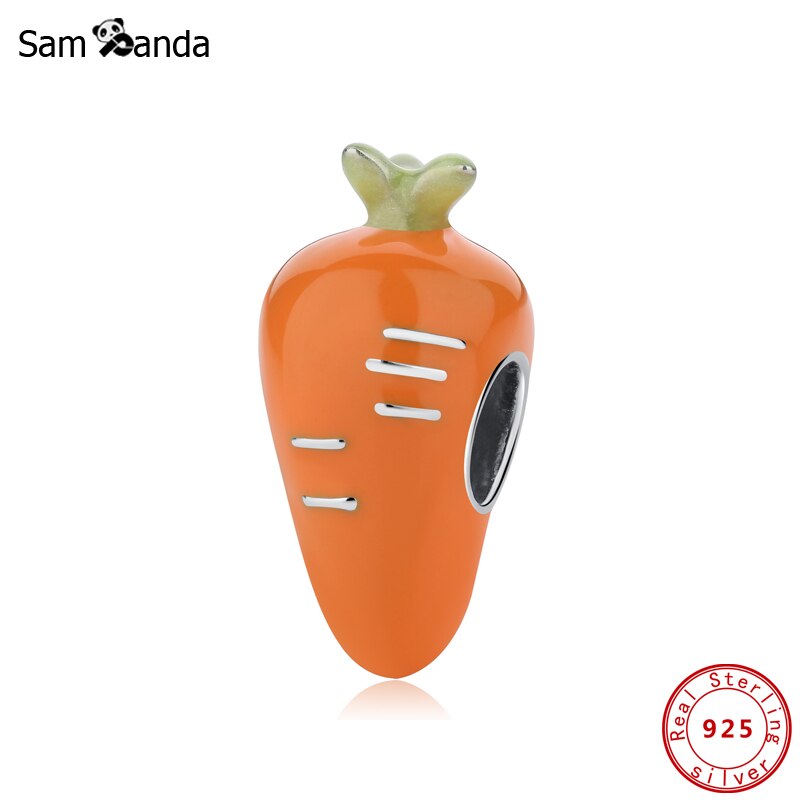 Authentieke 100% 925 Sterling Silver Bead Charm Wortel Bedels Liefde Konijn Oranje Emaille Fit Armbanden Vrouwen Fijne Sieraden