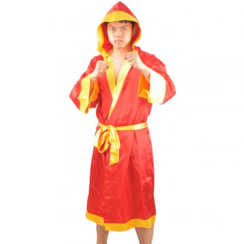 Mænd boksekåbe mma boksning karate match muay thai hætteklædt langærmet kappe kappe uniform kostume unisex konkurrerende sportstøj: Rød gul / Xxl