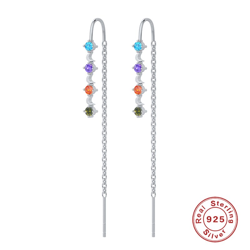 Roxi Boho Lange Ketting Stud Oorbellen Voor Vrouwen 925 Sterling Silver Moon Star Crystal Piercings Oorbellen Sieraden Pendientes Plata