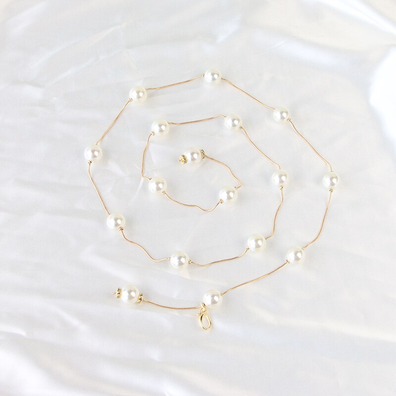 Ketjuvyö naisten helmimetalli säädettävä pitkä vyö naisten mekko ohut laiha vyö