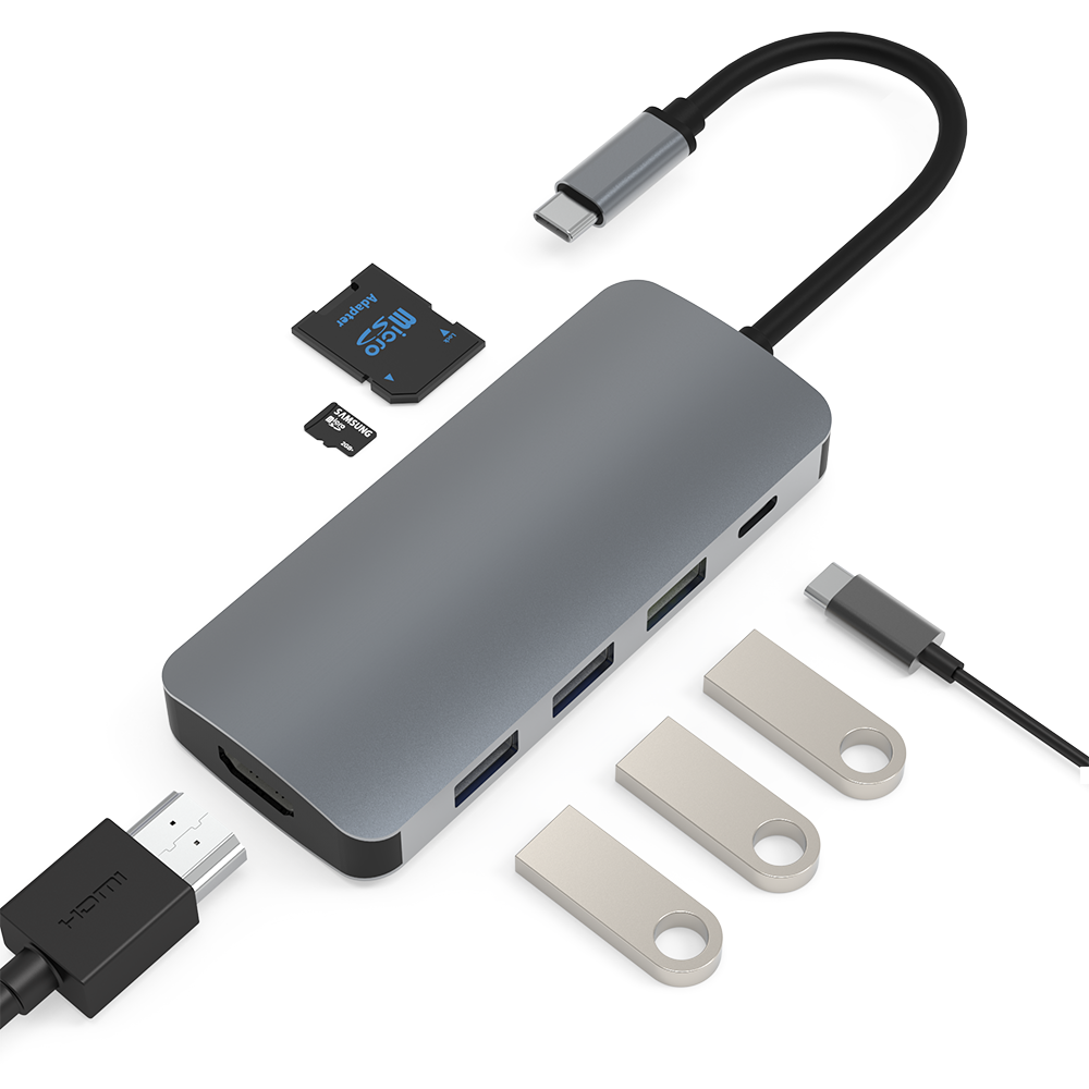 USB C Hub HDMI, 7in1 Laptop Hub mit 4K HDMI, 3 usb 3.0 Häfen, SD/TF Kartenleser, usb c Hub Adapter mit 87W PD schnelle Ladung