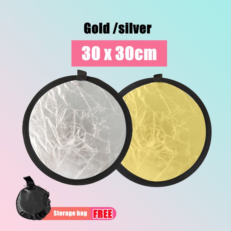 12 inch photography accessories 30cm 2 in 1 reflector photo portable photography self shooting props studio: 30 30 Silver Gold