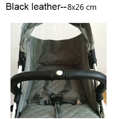 2 st / set barnvagn tillbehör läder skyddande fodral täcka armstöd och handtag för yoyaplus babyruler barnvagn: Svart 8 x 26 cm