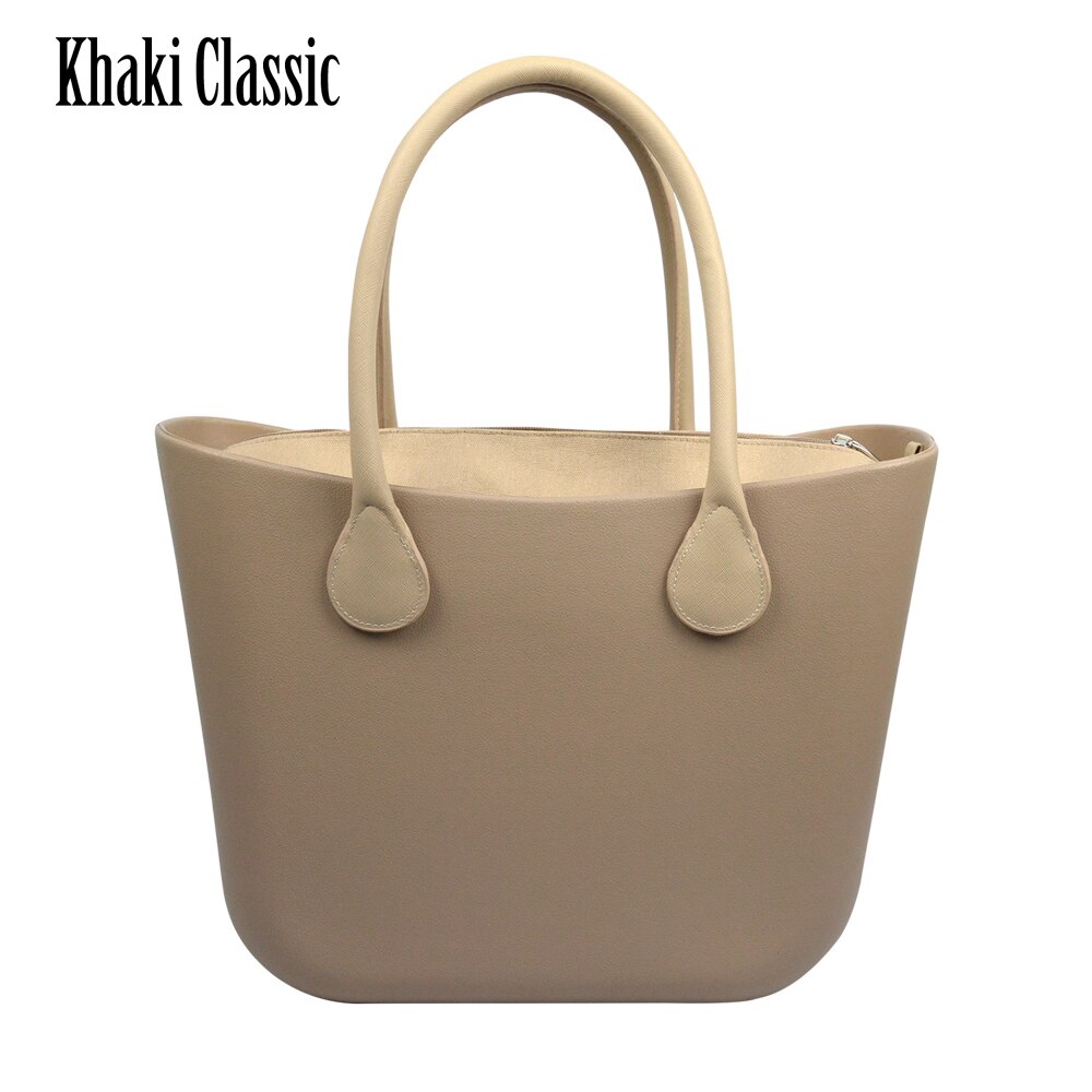 Obag Style Classic EVA Bag with Insert Inner Pocket Handles Colorful EVA Silicon Rubber Waterproof Women Handbag: khaki