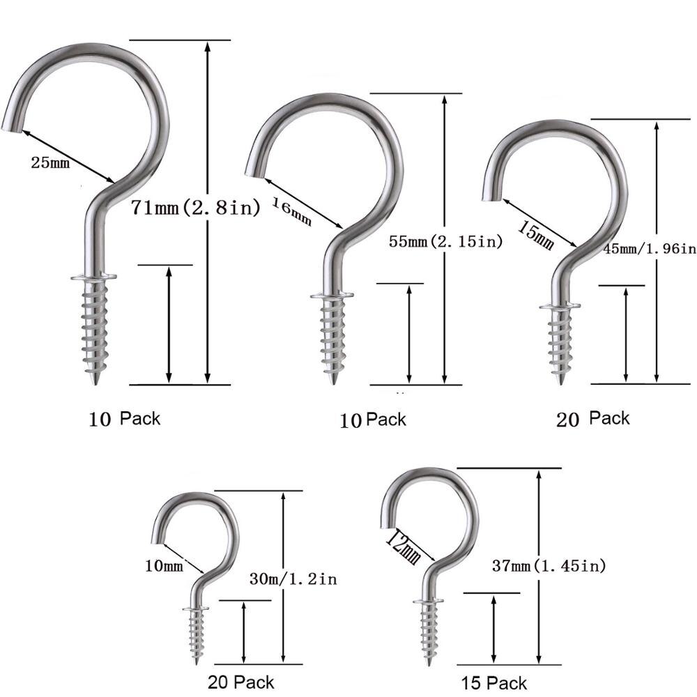 Nickel-plated metal ceiling hook, screw hook, cup hook, hanging cap nail, hanger, ，8 different sizes: 1set