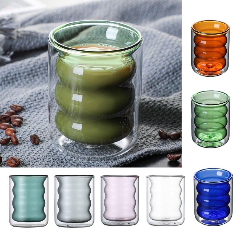 Tasse en verre isolée à Double paroi de 200ml, résistante à la chaleur, résiste aux vagues irrégulières, Thermo, verre transparent pour boire du café, directe