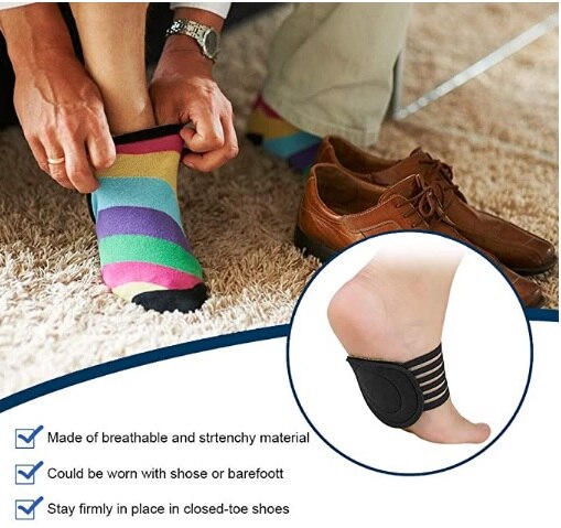 2 Pairs Cushioned Compression Arch Support with More Padded Comfort for Plantar Fasciitis, Fallen Arches, Heel Spurs