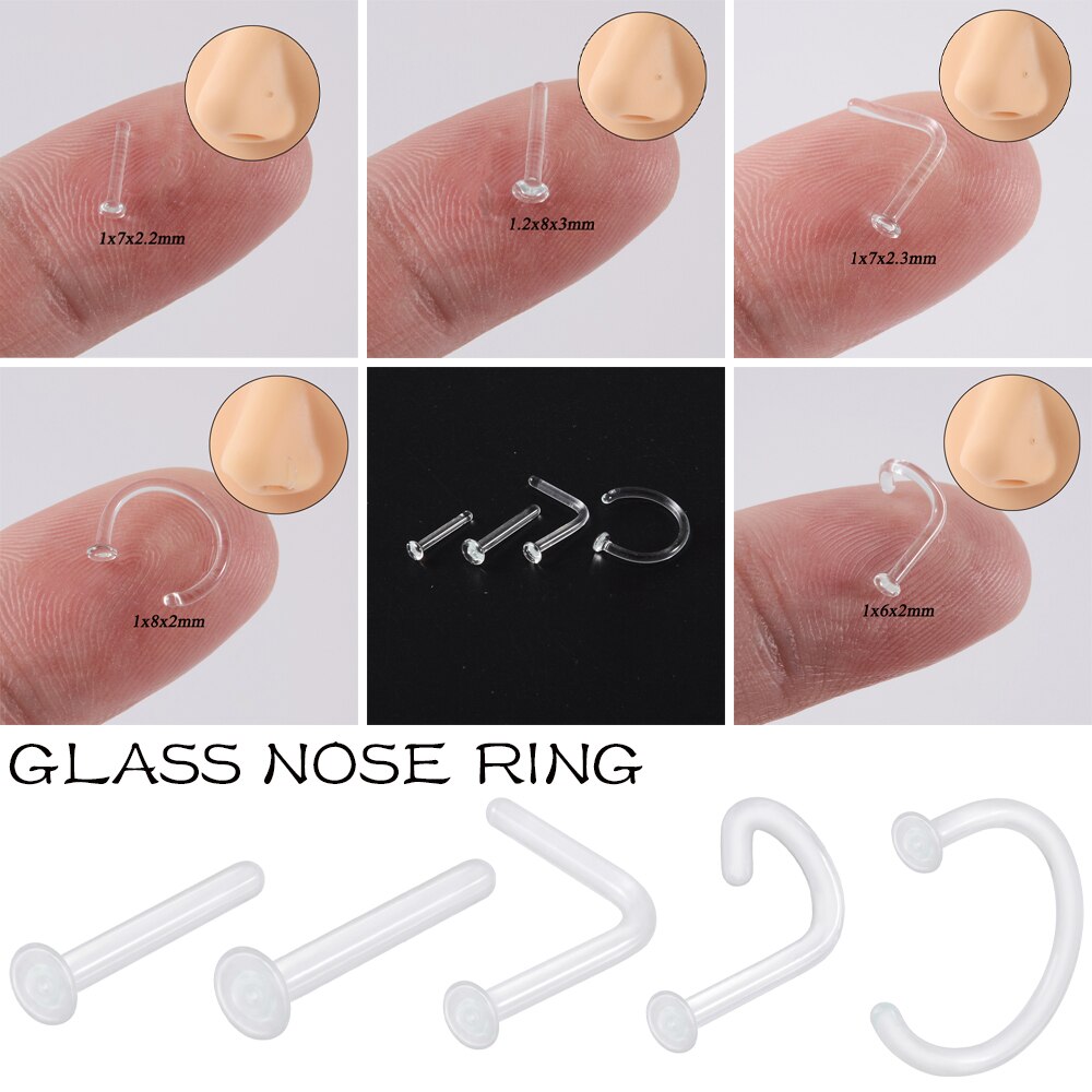1Pc Glas Transparant Neus Stud Rechte Neus Ring Retainer Houder Neus Hoop Ring Body Piercing Sieraden 18G
