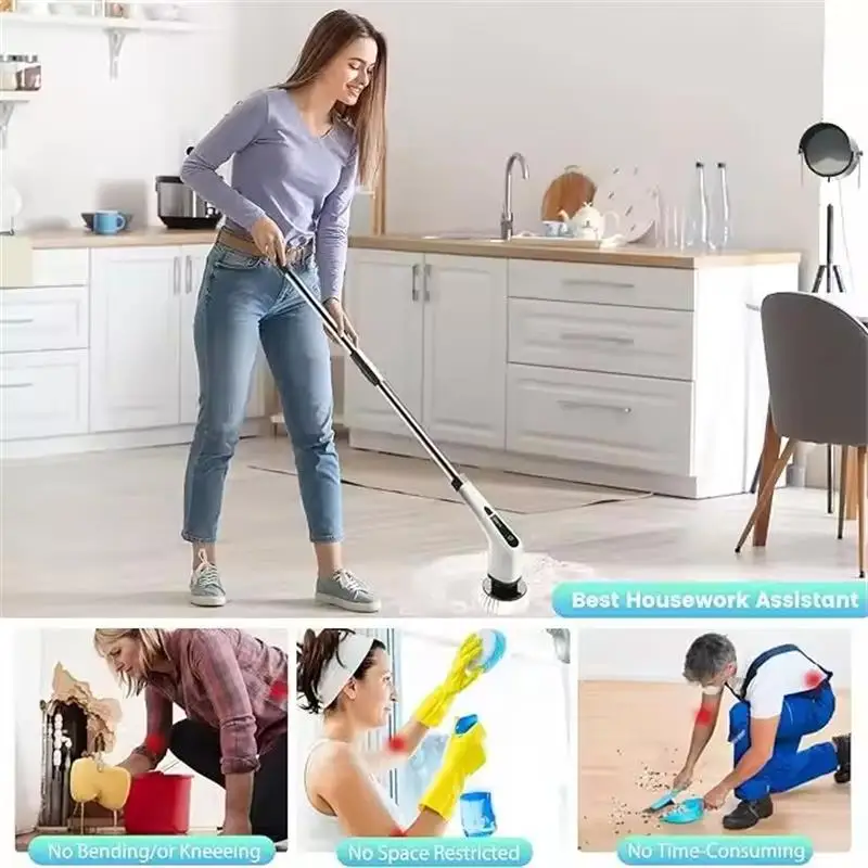 electric rotary washer cordless cleaning brush with adjustable handle cleaning brush