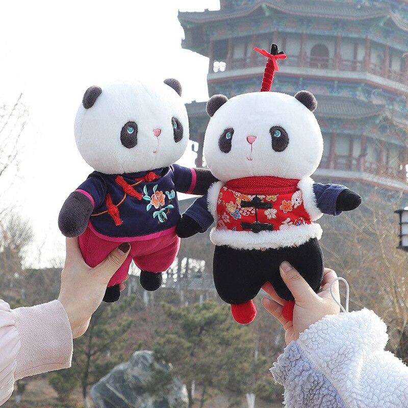 Stijlvolle Pluche Leuke Upscale Feestelijke Tang Pak Panda Borduurwerk Folk Stijl Speelgoed Zitten Giant Panda Pop Chinese Stijl
