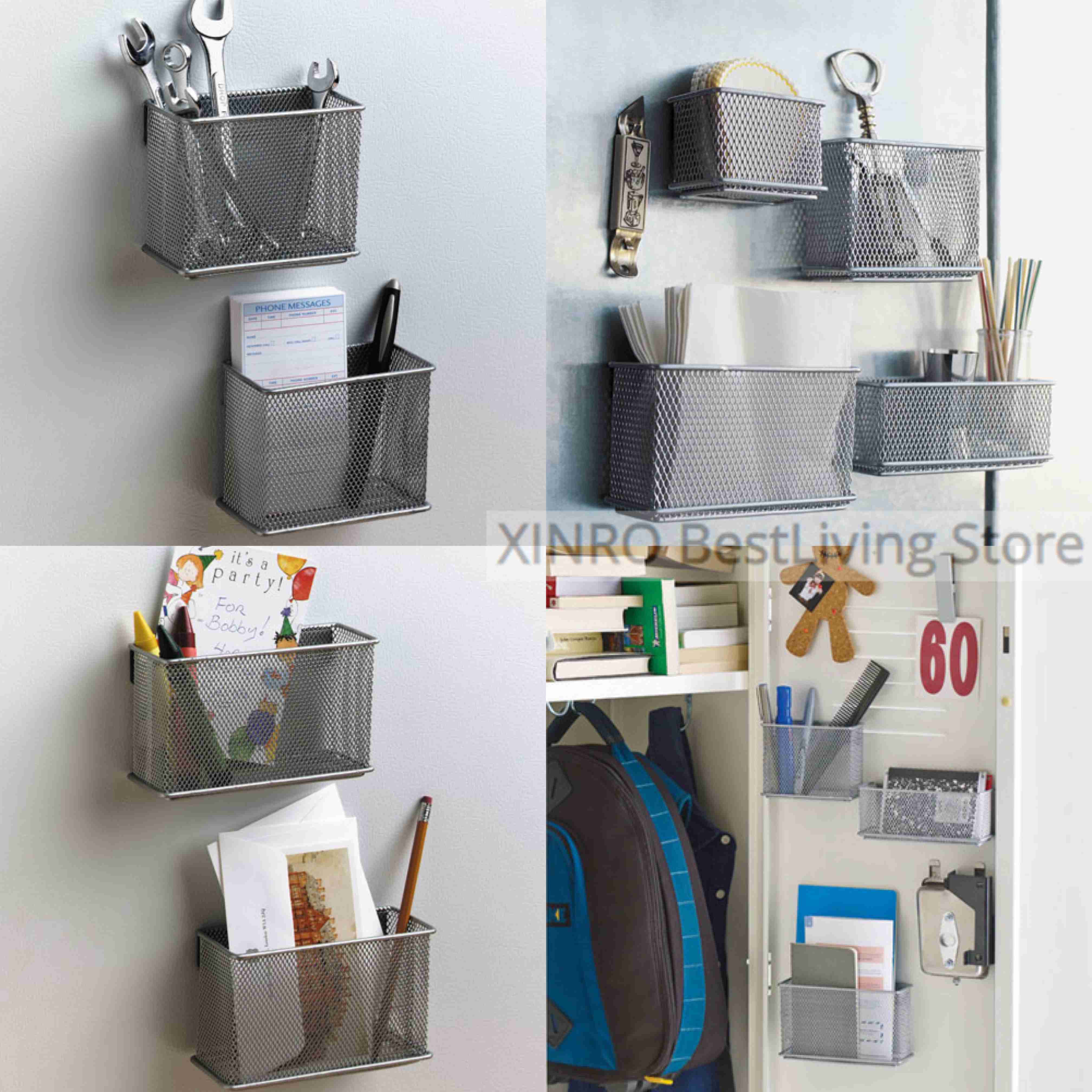 Wire Mesh Strong Magnetic Storage Caddy Basket Container Magnet Surface Stationery Organizer Holder for Refrigerator Whiteboard