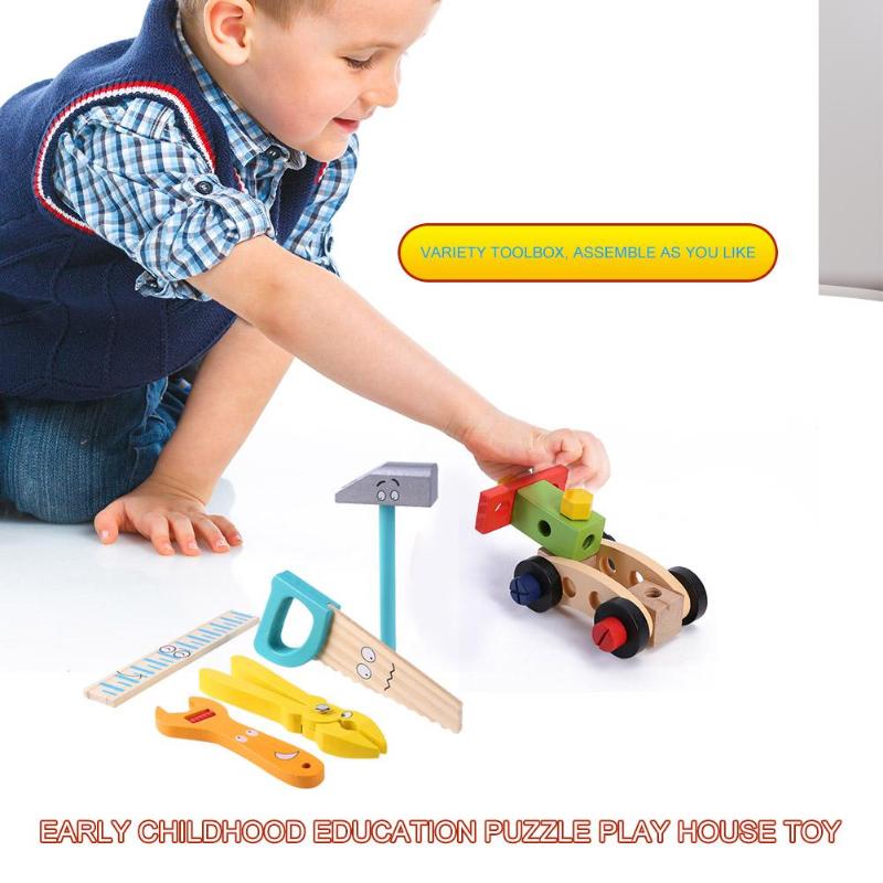 Juego de reparación de madera para bebé, herramientas multifuncionales, caja de herramientas de reparación portátil para niño de dibujos animados, juguetes educativos para niño, juguete de rompecabezas