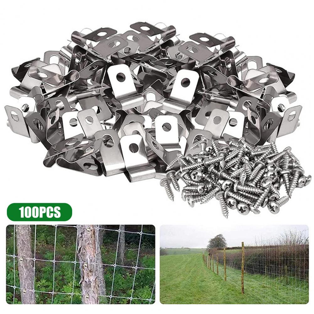100 Pcs Fence Wire Clamps With Screws Stainless Steel Rust-Resistant Fence Mounting Clips For 12-16 Gauge Garden Yard Supplies