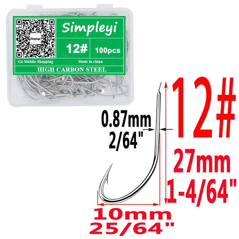 100pcs 1#-14# Series High Carbon Steel Fly Fishhooks Hook Soft Lure Fishing Bait Fish hooks High Efficiency Jig Fishing Hooks: size12 100pcs