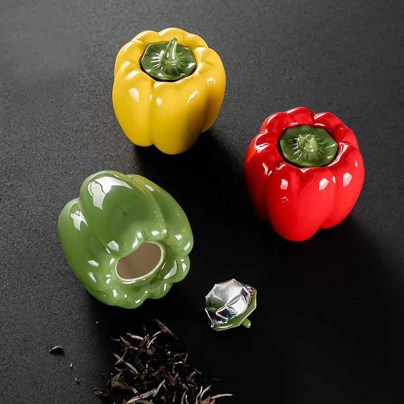 Pepper Shape Ceramic Tea Pot Ceramic Sealed Storage Tank Table Decoration Storage Containers Kitchen Seasoning Porcelain Jar