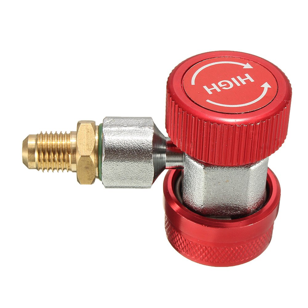 Low/High R134a Quick Connect Adapter Quick Coupler 90 Degree Valve Core Brass Adapter for A/C Manifold Gauge