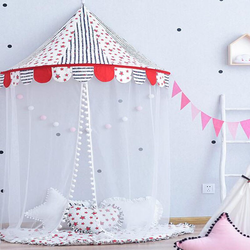 Tentes pour enfants pour enfants jouer maison pliable princesse tipi Wigwam bébé lits à baldaquin avec Net pépinière canapé lecture coin décor: star bedstead