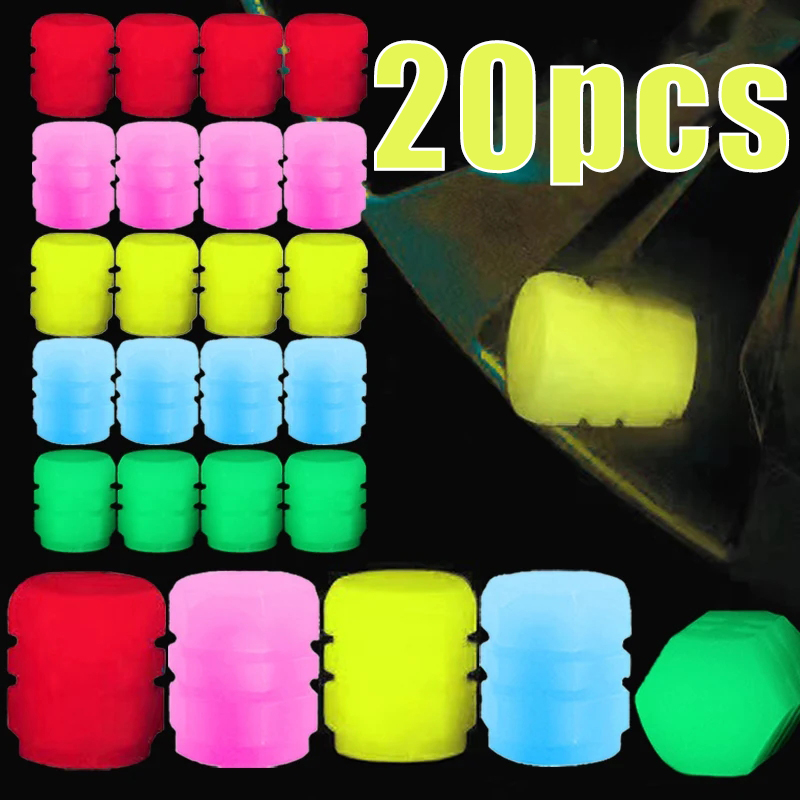 20 piezas Mini tapas luminosas de válvula de neumático, cubierta de válvula brillante colorida para motocicleta y coche, decoración de estilo de cubo de rueda de neumático, accesorios para automóvil