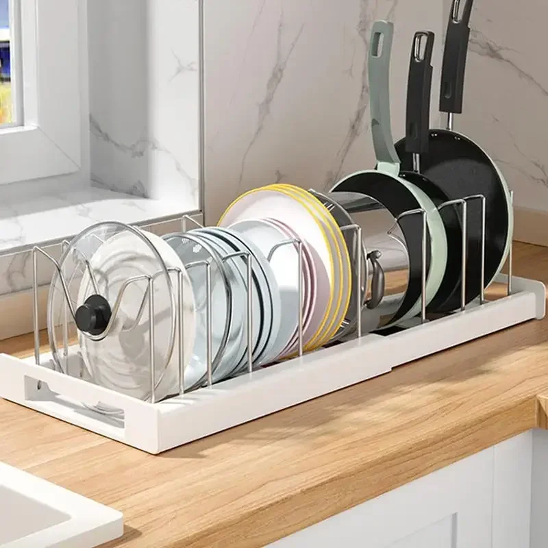 Estante de cocina ajustable y extensible para guardar ollas y utensilios en gabinetes, encimera, cuenco y estante para platos
