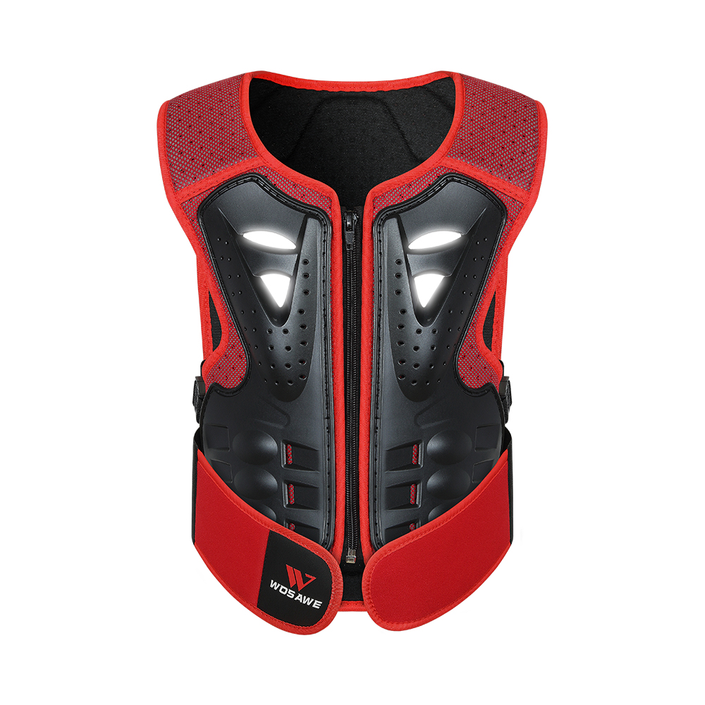 WOSAWE Reflective Body Armor For Kids Snowbard Ski Skate Motocross Motorcycle Armor Sleeveless Jacket Chest Knee Protective Gear: Vest Red