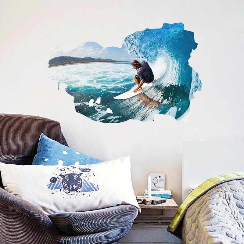 3D Surfing Wall Decor Bedroom Living Room Bathroom Decoration Vinyl Stickers on the Wall PVC Removable Poster Wallpaper