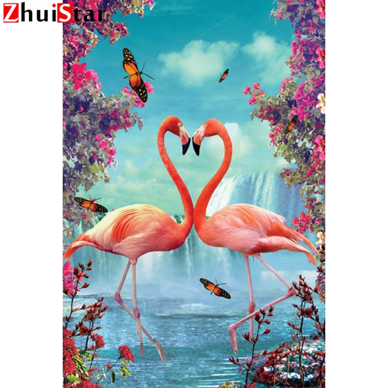 Diamantmaleri flamingoer diamantmosaikk fugl diamantbroderi dyr bilde av rhinestones full firkantet hjemmeinnredning