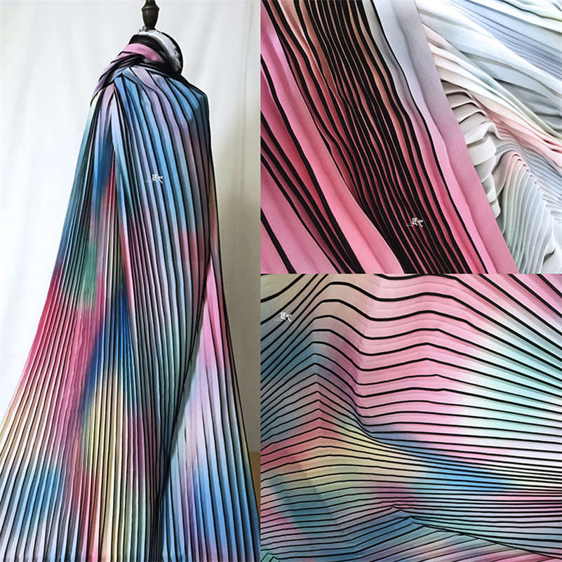 Tela de gasa de arcoíris gradiente, adorno plisado, Material artesanal, vestido, 50x150 CM, artesanía de costura