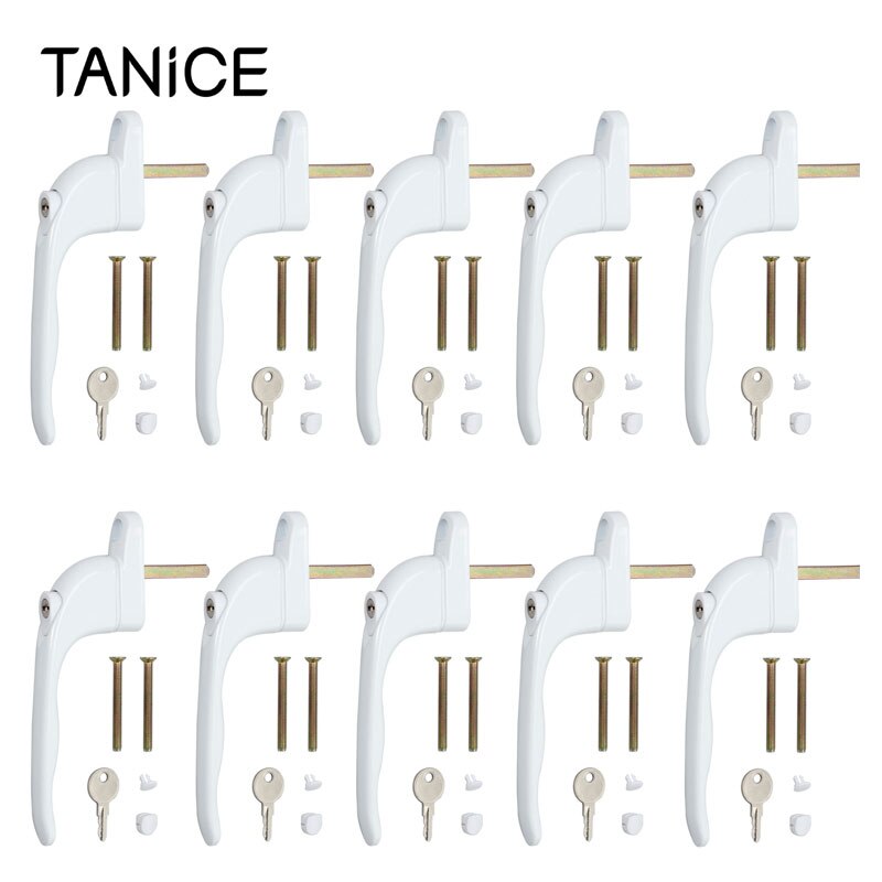 TANiCE 10Pcs Universal 43mm White Inline Espag Handle Key Kit UPVC Window Handle Locking Double Glazing Door Handle Latch Locks