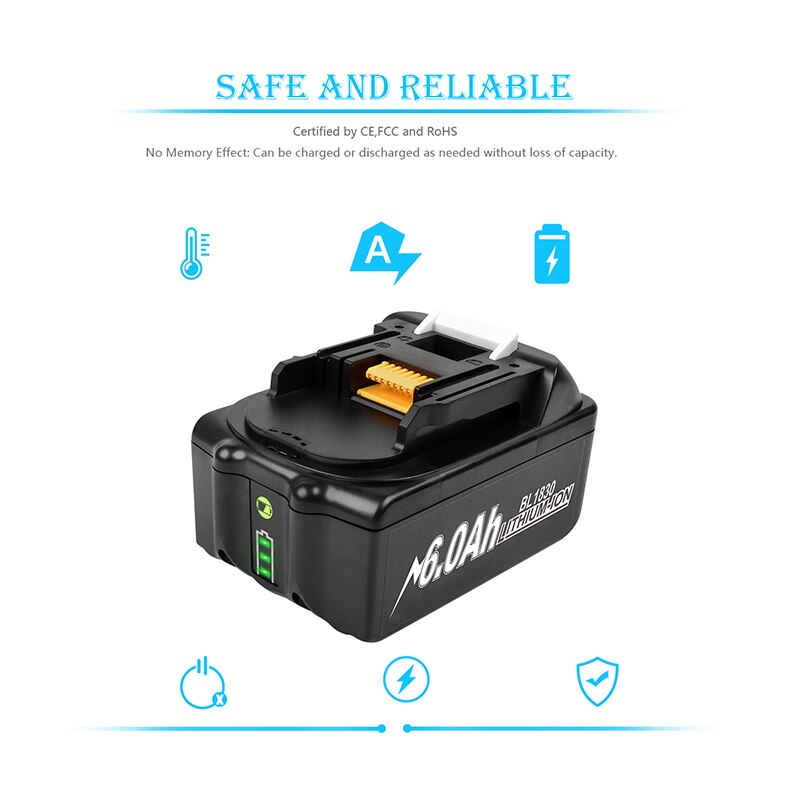 BATTOOL-batería de iones de litio de 18V, 3000mah, para herramientas eléctricas Makita BL1815, BL1820, BL1830, BL1815, BL1815N, BL1820