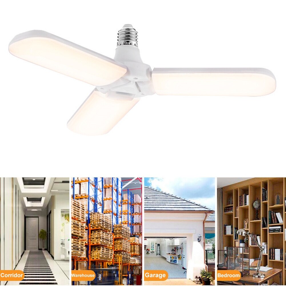 Folding LED Garage Light Bulb Fan Shape Indoor Ceiling Home Shop Workshop Lamp utility and recreation rooms, storage rooms, barn