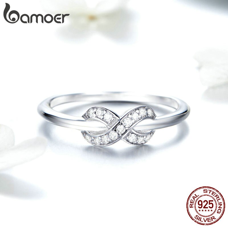 BAMOER vendita Calda 925 Sterling Silver Infinity Amore Infinito Sereno CZ Anelli di Fidanzamento per Le Donne Monili di Cerimonia Nuziale SCR494