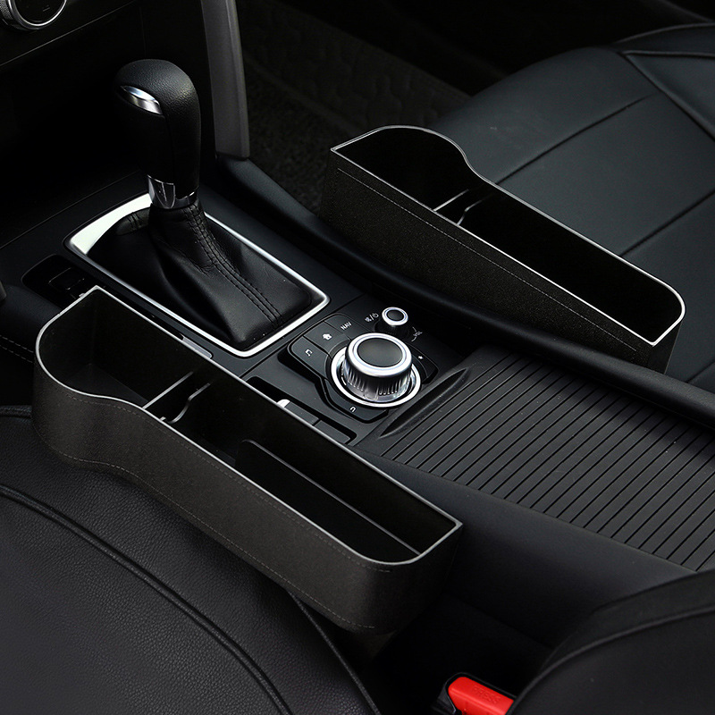 Caja de almacenamiento de cuero PU para hueco de asiento de coche, organizador de bolsillo multifuncional, soporte para botella de teléfono, accesorios para coche: Plastic-pair