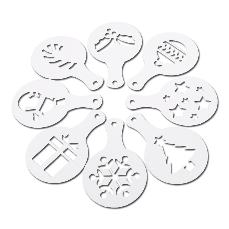 8pcsPcs/set Plastic Frothing Coffee Pitcher Pull Flower Template Mold Barista Stencils Decorating Tool Art Milk Froth Cappuccino