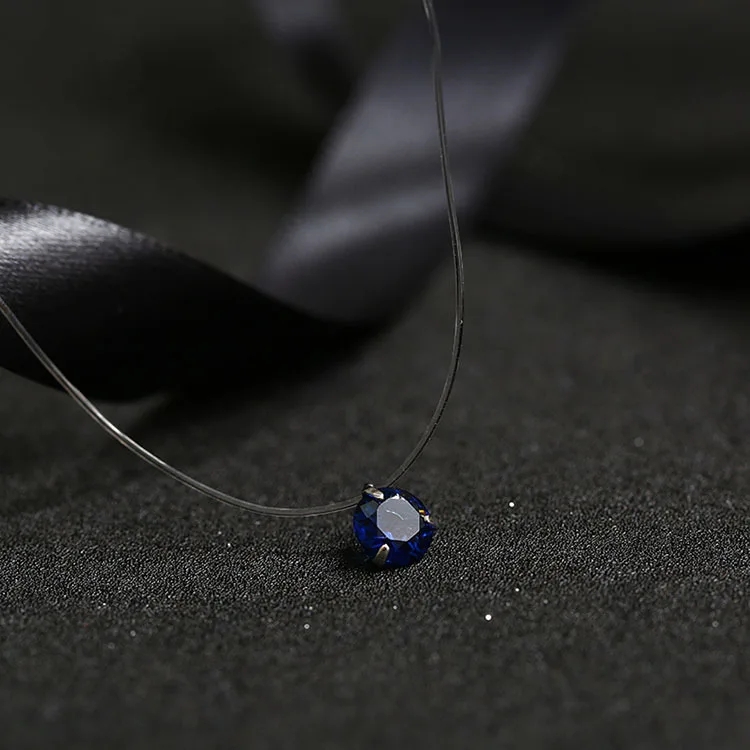 5-kleuren oogverblindende zirkoon ketting onzichtbare transparante vislijn eenvoudige hanger ketting sieraden voor vrouwen parel sieraden: Staal Kleur