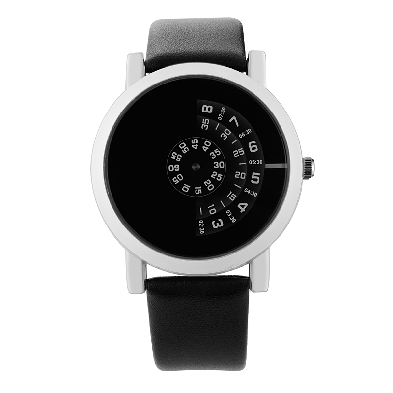 Turntable Couple Watch Men Women Watches Watch Leather Beloved Clock sevgili saati reloj hombre reloj mujer: black white