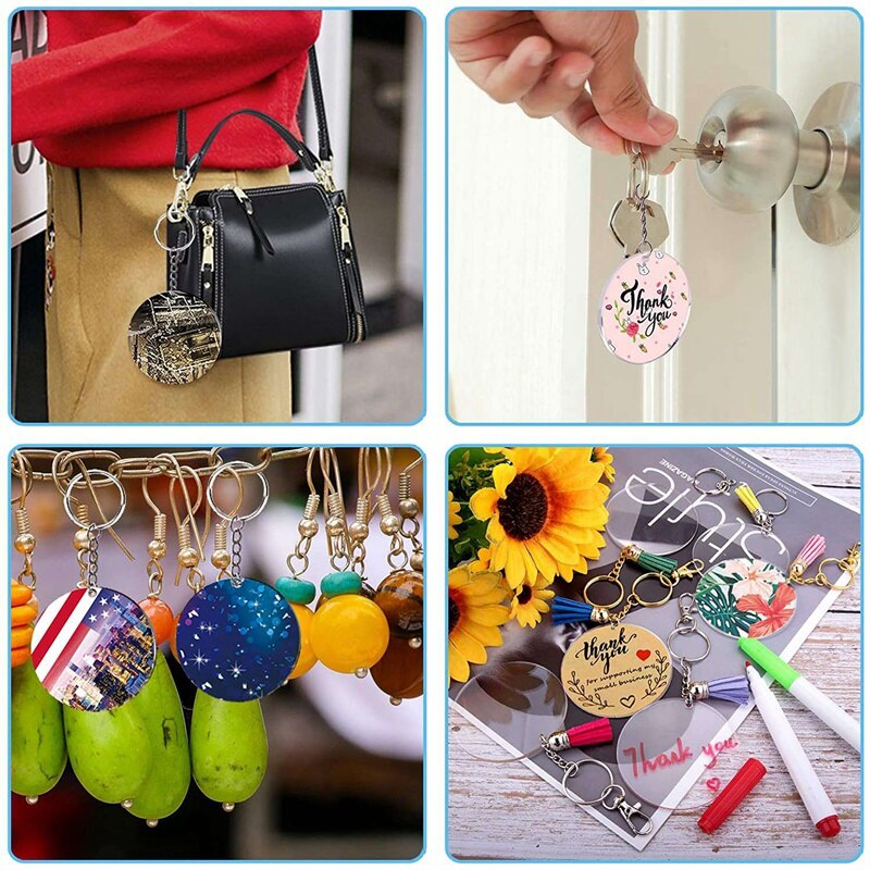 24 Pieces Acrylic Blanks with Key Chain Rings Acrylic Transparent Keychain Blanks with Hole for DIY Projects and Crafts