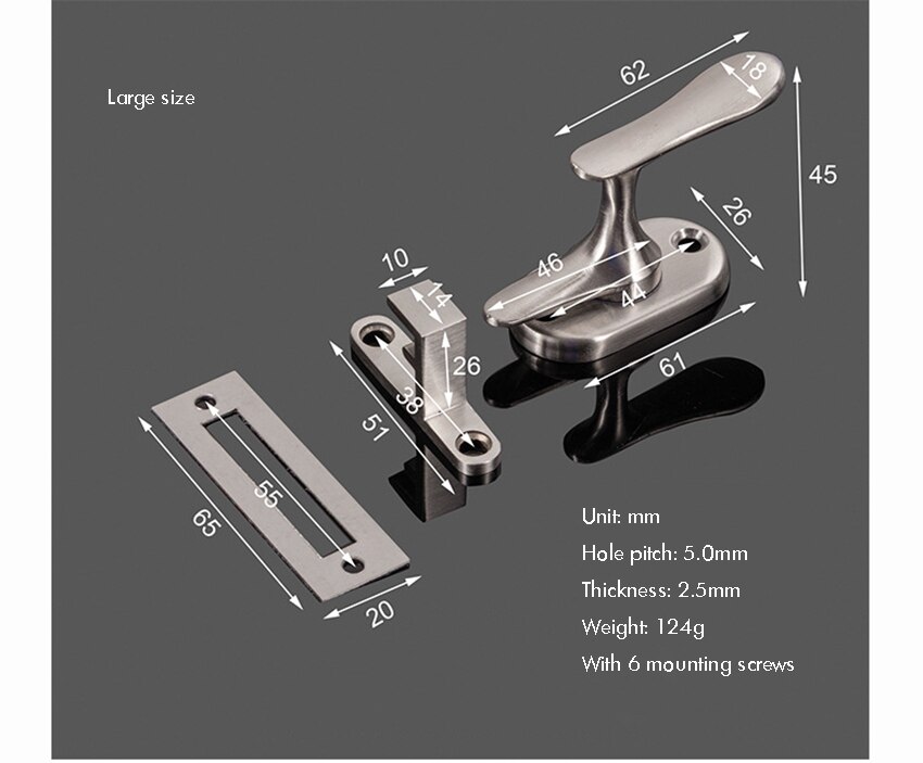 Inside Handle Storm Door Latch, 360 Degrees Rotation, Stainless Steel Door Gate Latch with Screws, Security Door Buckle: L