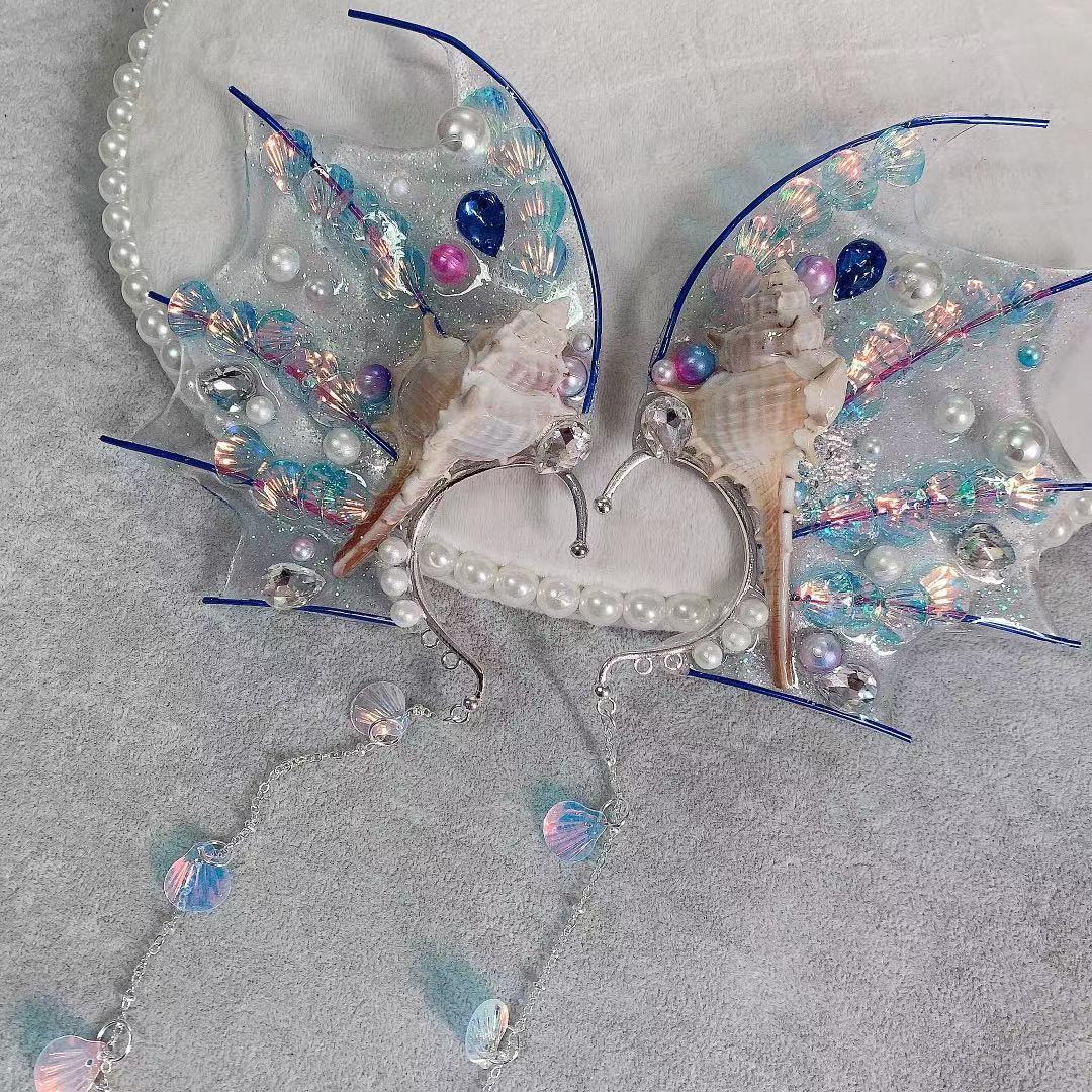 Beautiful Mermaid Elf Fairy Cosplay Ear Halloween Party Dress Up Forest Spirit Fish Cosplay Props Festival Headdress: Champagne