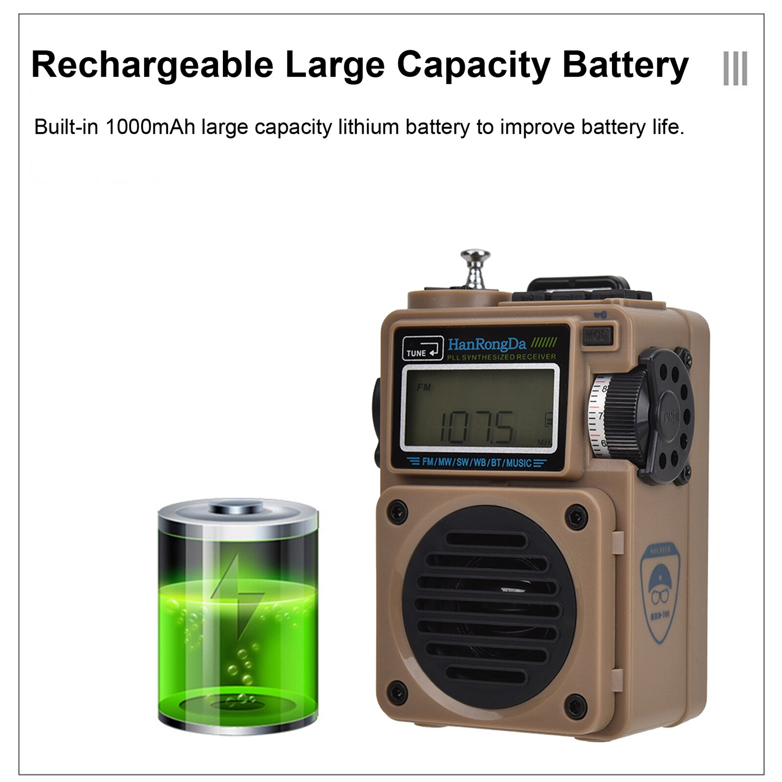 HanRongDa HRD-700 AM FM Radio Music Player Portable FM/SW/MW/WB Full-Band Digital Radio Rechargeable BT Speaker W/ TF Card Slot