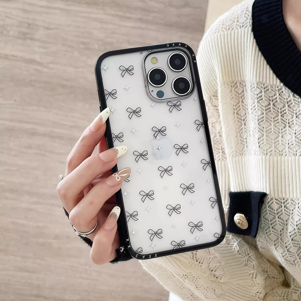 Coque de téléphone en diamant avec nœud noir, jolie coque arrière souple à paillettes claires pour IPhone 16 15 Pro 14 13 Pro Max 15pro: Beige / IPhone 14 Pro Max