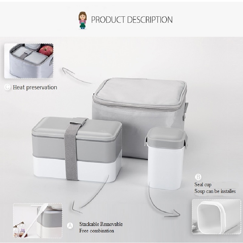 MICCK Japanese Lunch Box Set Double Layer Bento Box With Soup Bowl Portable Thermal Insulated Food Container Microwavable